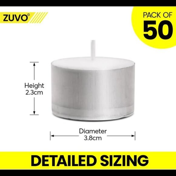 8 Hour Tea Lights Candles (50 Pack) - White Long Lasting Tea Lights -Smokeless - Picture 2 of 8